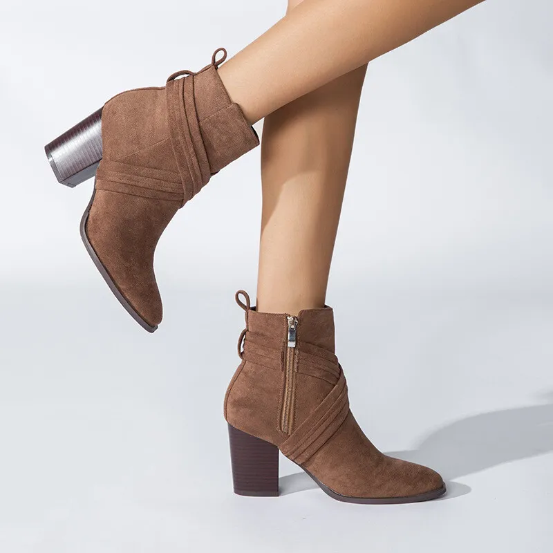 CALANTHA™ WOMEN'S SIDE ZIPPER CHUNKY HEELED ANKLE BOOTS - Image 3