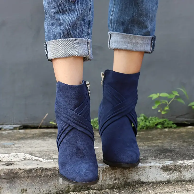 CALANTHA™ WOMEN'S SIDE ZIPPER CHUNKY HEELED ANKLE BOOTS - Image 4