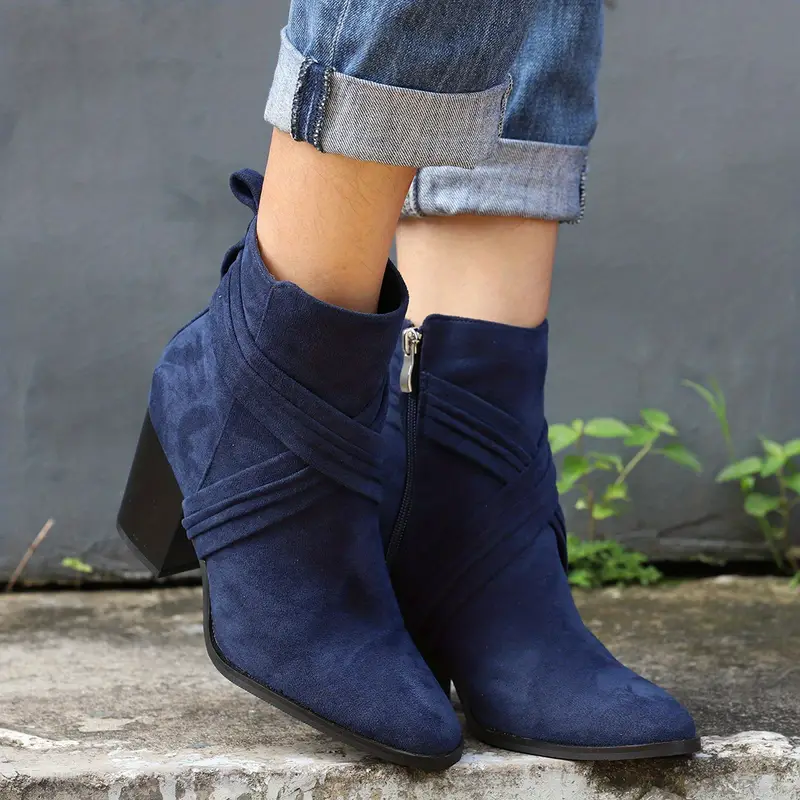 CALANTHA™ WOMEN'S SIDE ZIPPER CHUNKY HEELED ANKLE BOOTS - Image 5