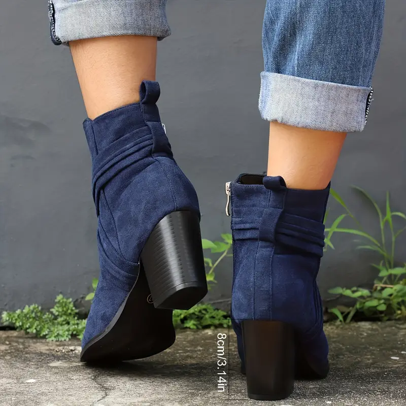 CALANTHA™ WOMEN'S SIDE ZIPPER CHUNKY HEELED ANKLE BOOTS - Image 6