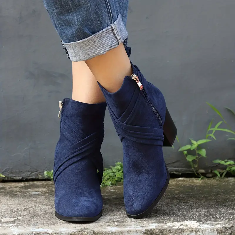 CALANTHA™ WOMEN'S SIDE ZIPPER CHUNKY HEELED ANKLE BOOTS - Image 7