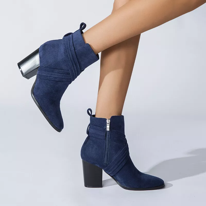 CALANTHA™ WOMEN'S SIDE ZIPPER CHUNKY HEELED ANKLE BOOTS - Image 8