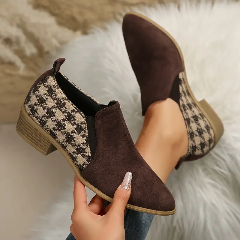 RYLEE™ PREMIUM HOUNDSTOOTH PATTERN CHUNKY HEEL BOOTS - Image 3