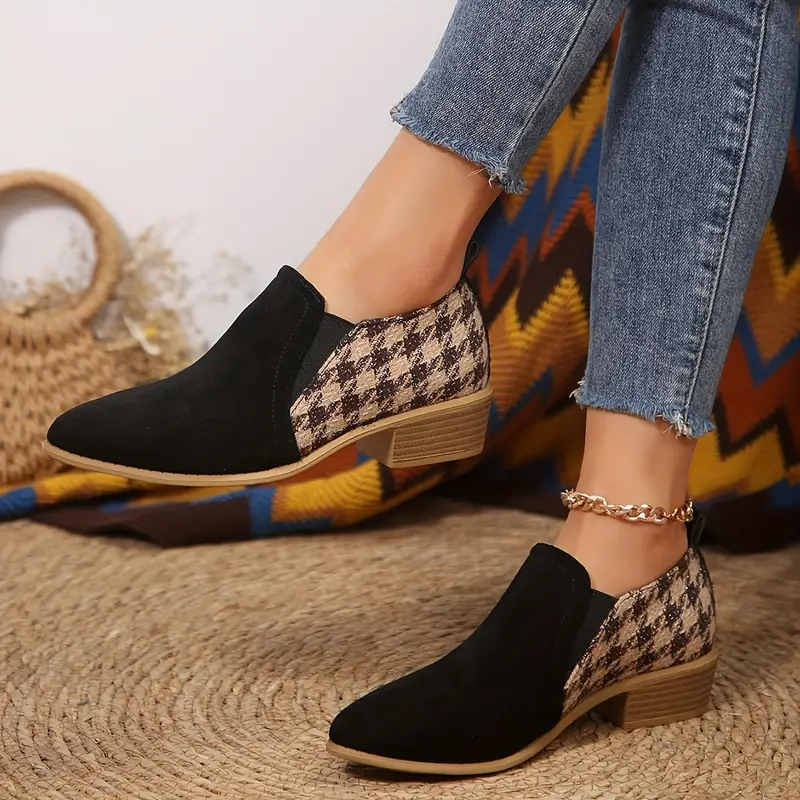 RYLEE™ PREMIUM HOUNDSTOOTH PATTERN CHUNKY HEEL BOOTS - Image 4