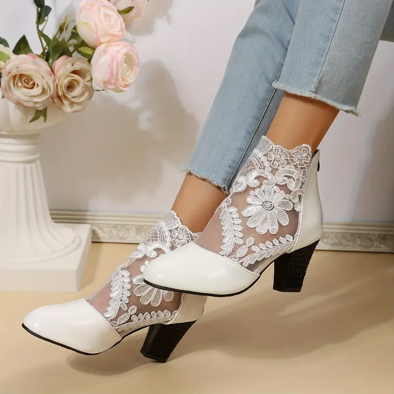 SABRINA™ BLACK FLORAL LACE ANKLE BOOTS - Image 3