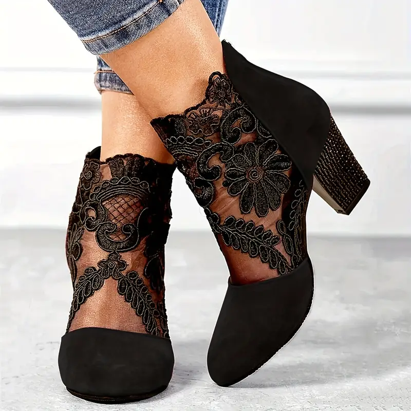 SABRINA™ BLACK FLORAL LACE ANKLE BOOTS - Image 4