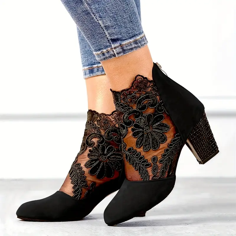 SABRINA™ BLACK FLORAL LACE ANKLE BOOTS - Image 5