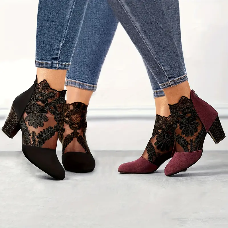 SABRINA™ BLACK FLORAL LACE ANKLE BOOTS - Image 6