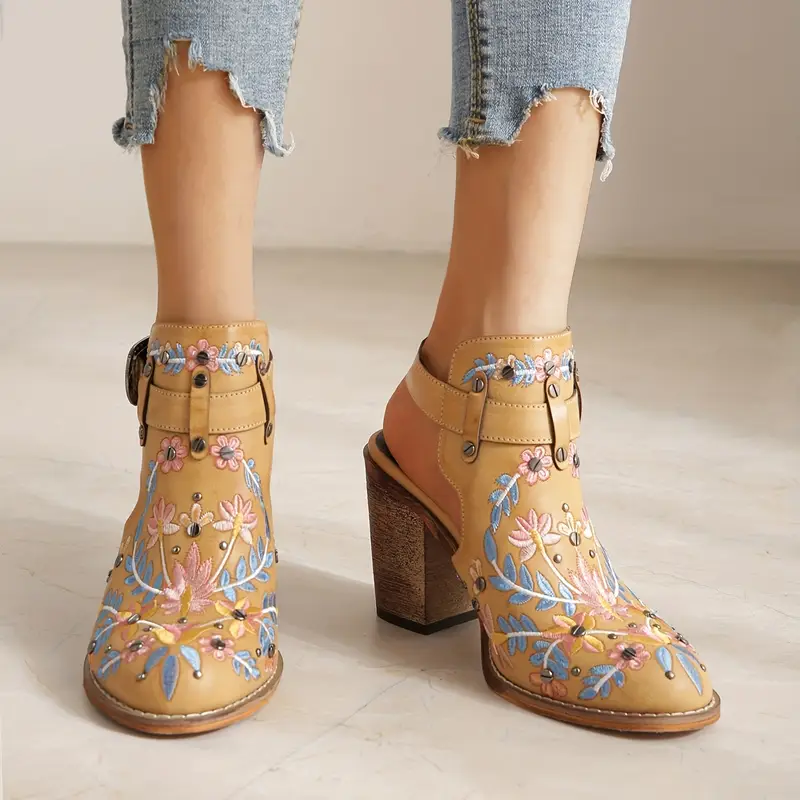 SERAPHINA™ VINTAGE FLORAL CHUNKY HEEL BOOTS - Image 3