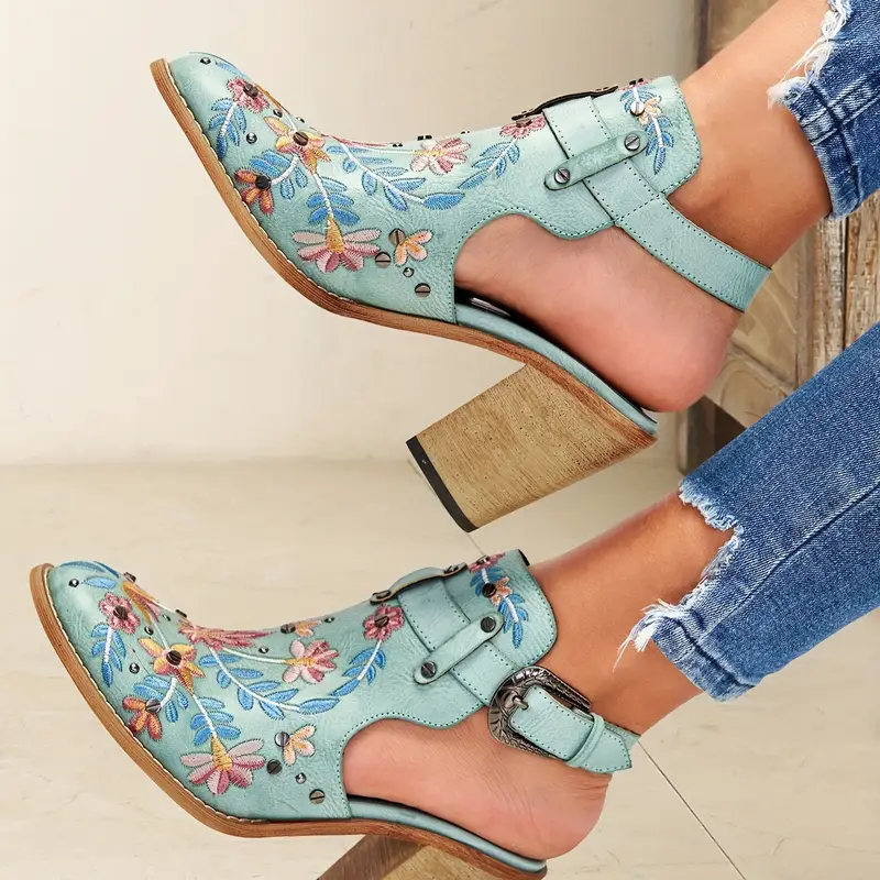 SERAPHINA™ VINTAGE FLORAL CHUNKY HEEL BOOTS - Image 8