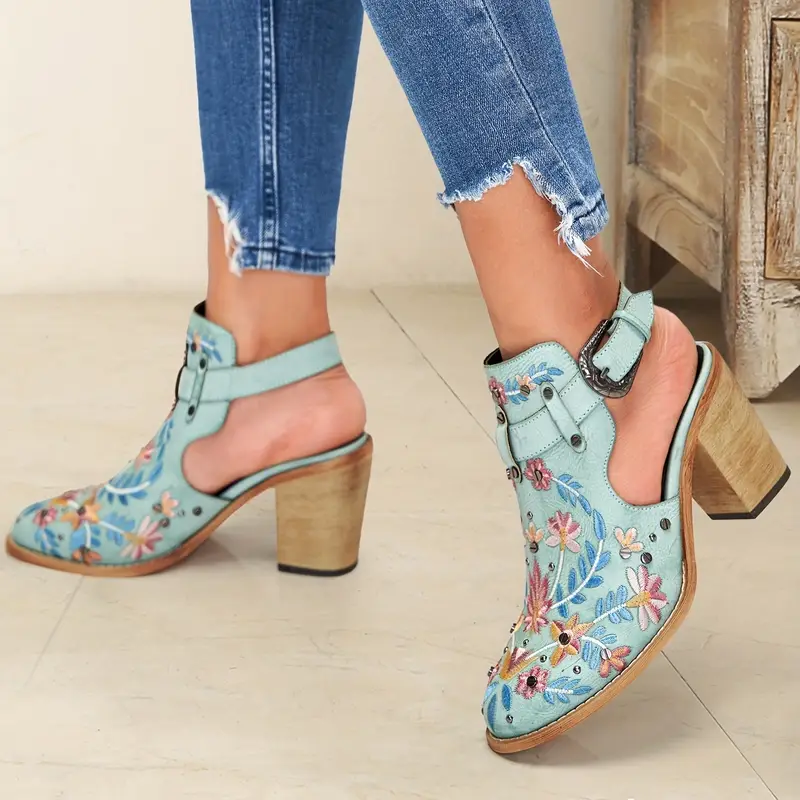SERAPHINA™ VINTAGE FLORAL CHUNKY HEEL BOOTS - Image 9