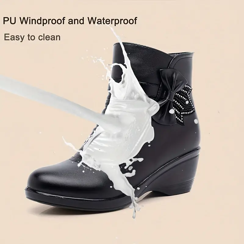 SERENELLA™ WOMEN'S SIDE ZIPPER PLATFORM BOWKNOT BOOTS - Image 3